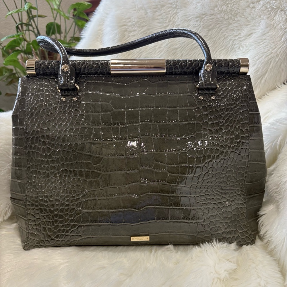 Kate Spade Knightsbridge Constance Croc-Embossed Gray Green Leather Satchel